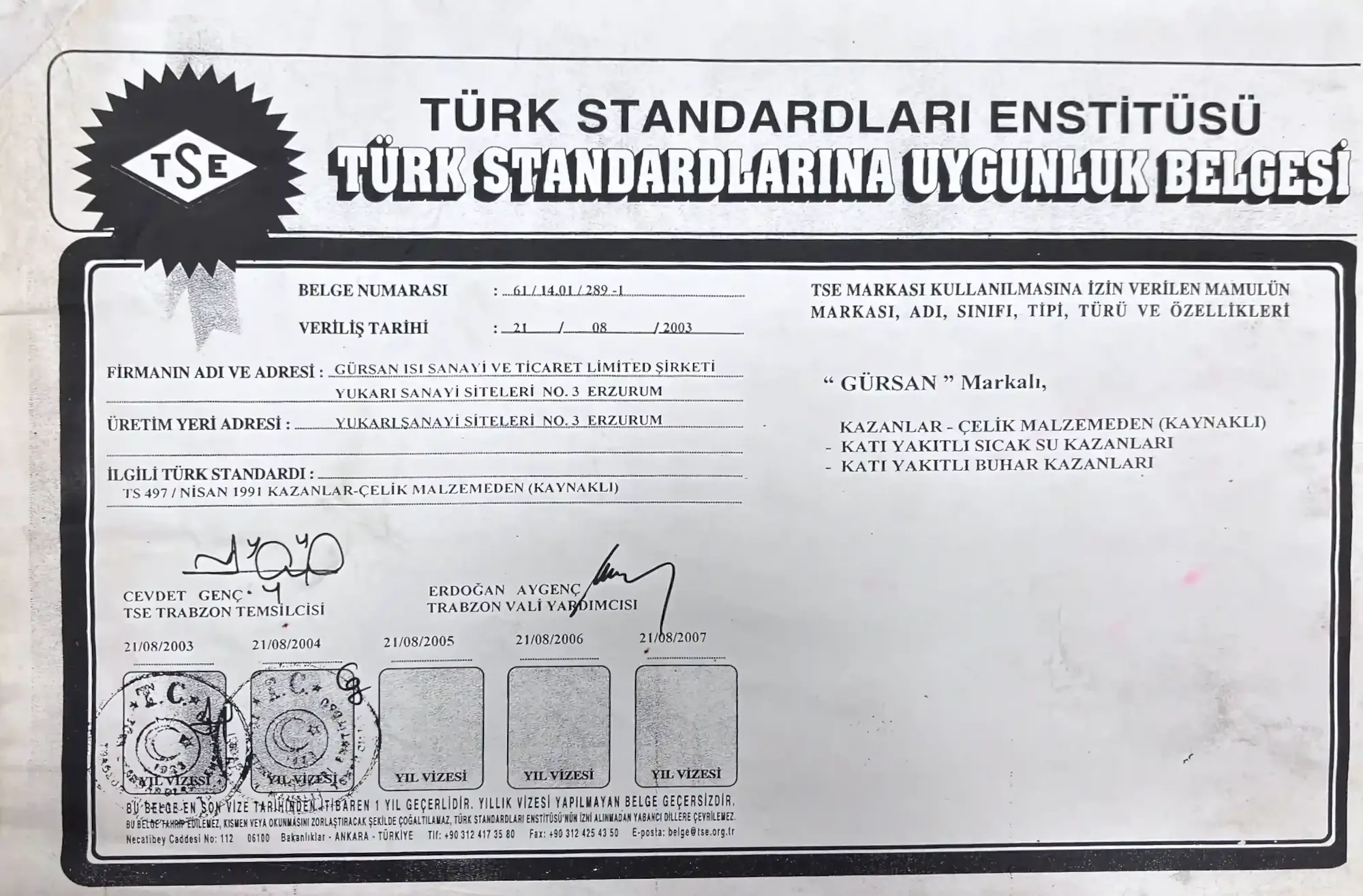 Gürsan Isı Sanayi - Kalite Sertifikası 2